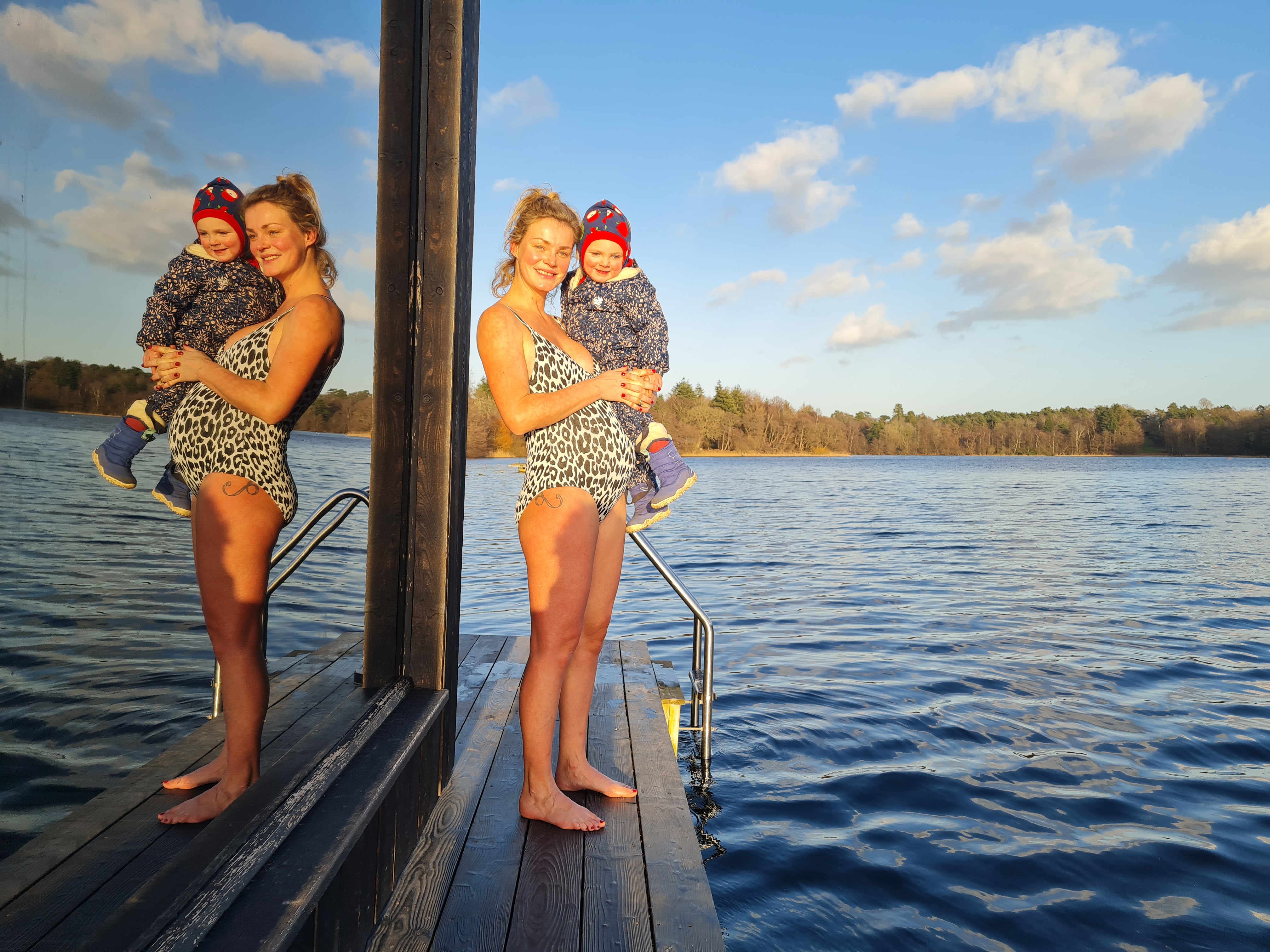 N﻿icola and Oona on the floating sauna