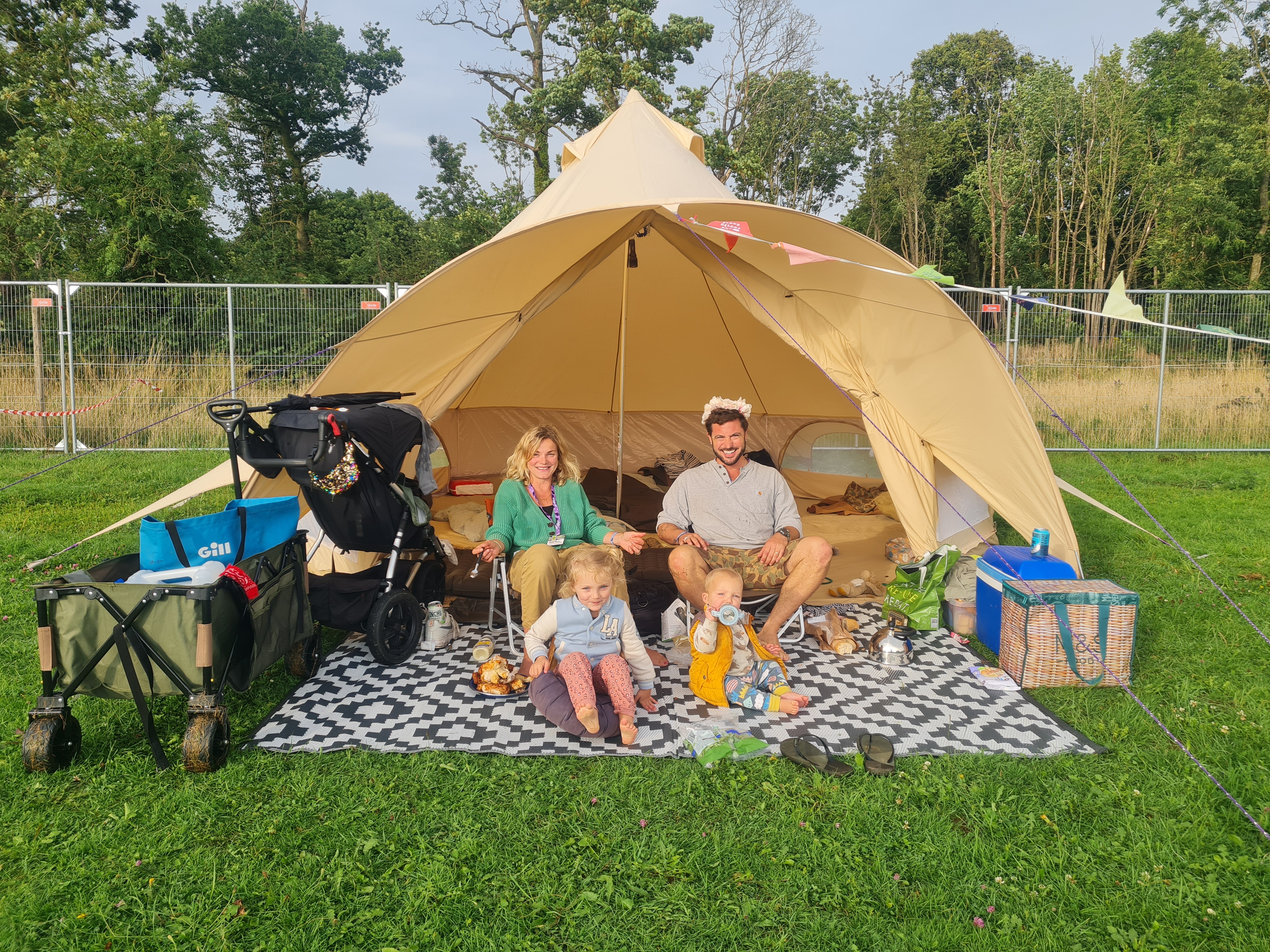 P﻿hew - the tent just set up after finding a camp store selling pegs in the festival