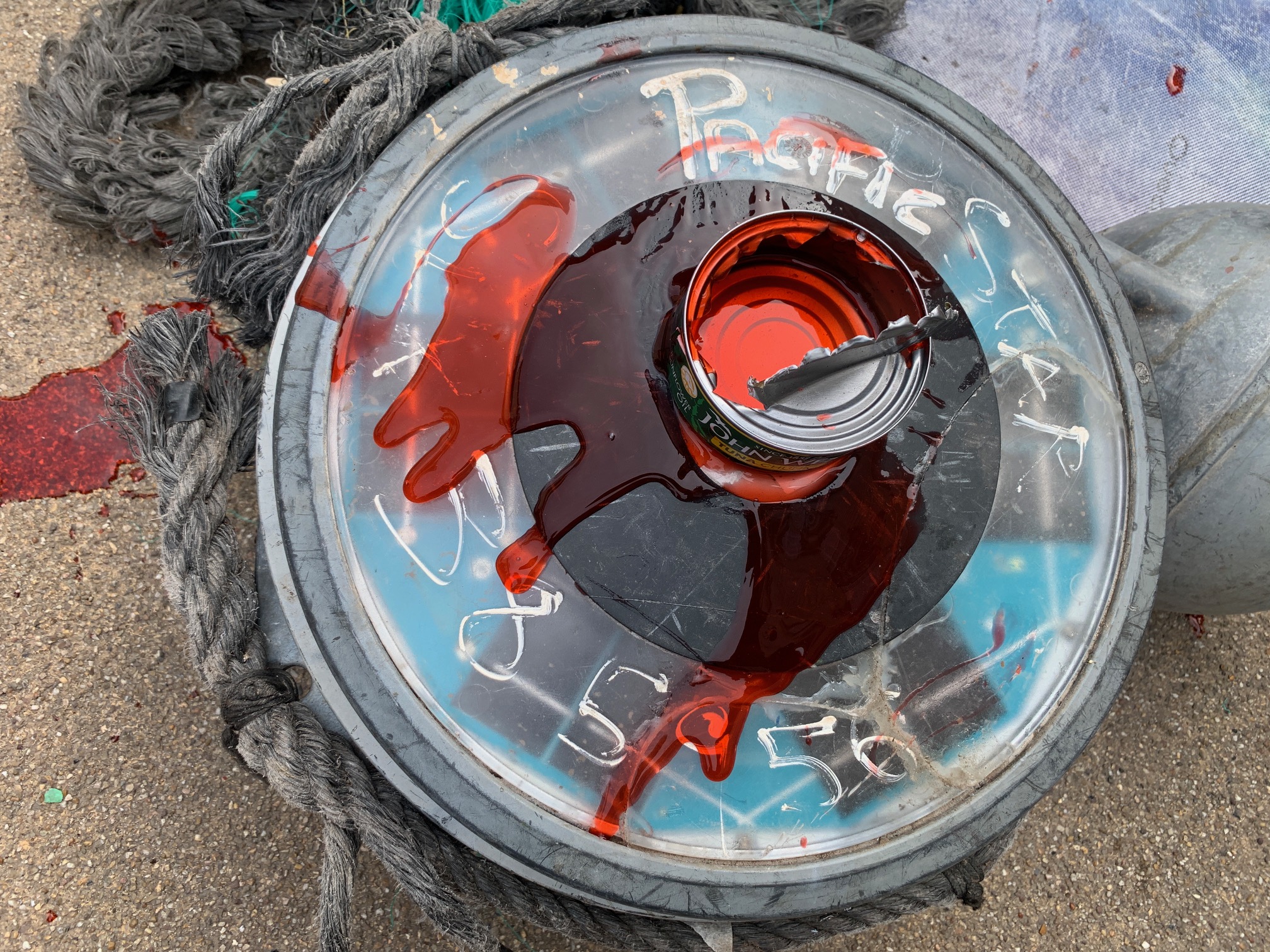 T﻿he satellite buoy part of a drifting FAD on display on Regent Street - photo credit - Ocean Rebellion