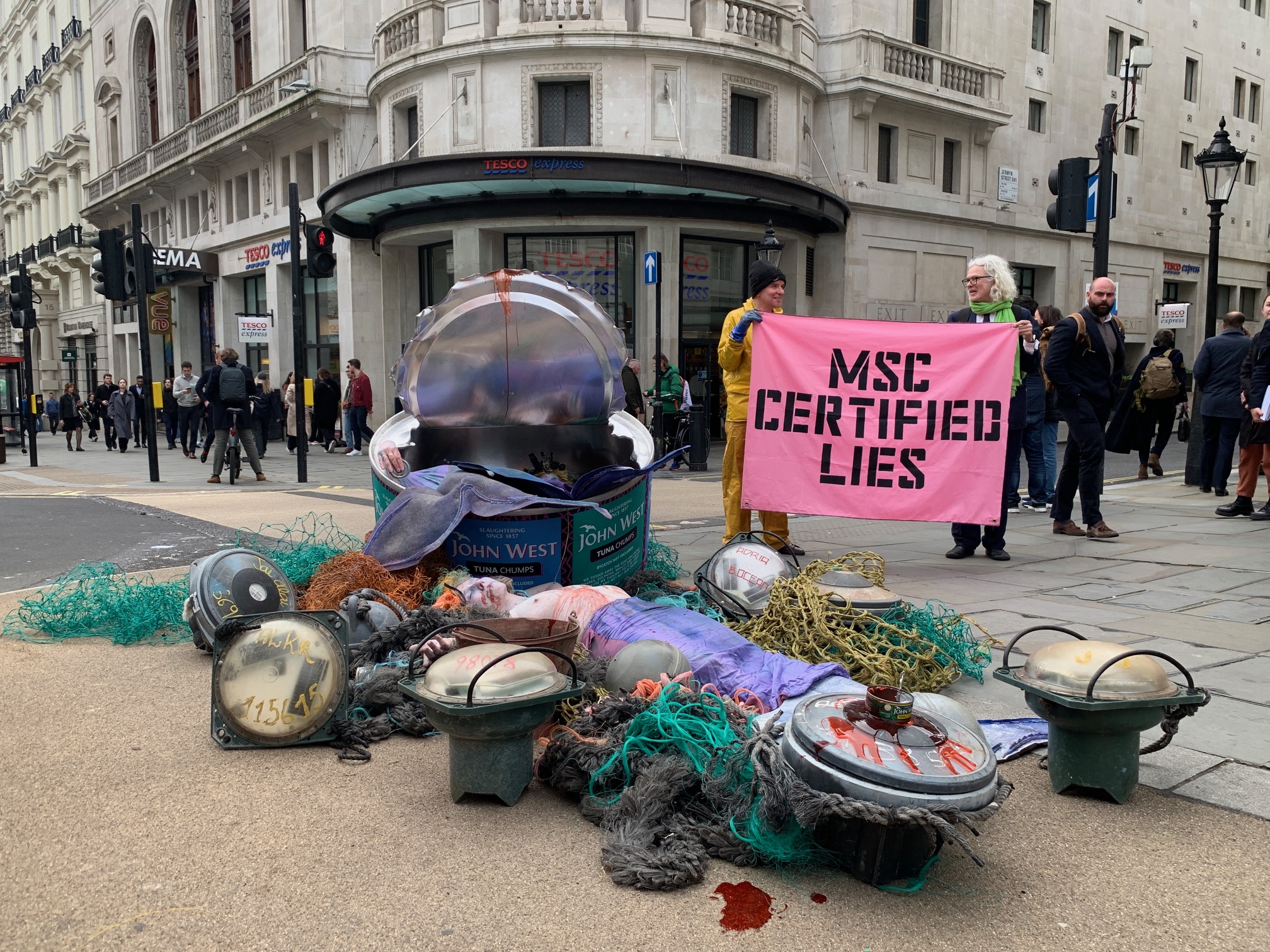 T﻿he Ocean Rebellion action outside Tesco on Regent Street - photo credit - Ocean Rebellion