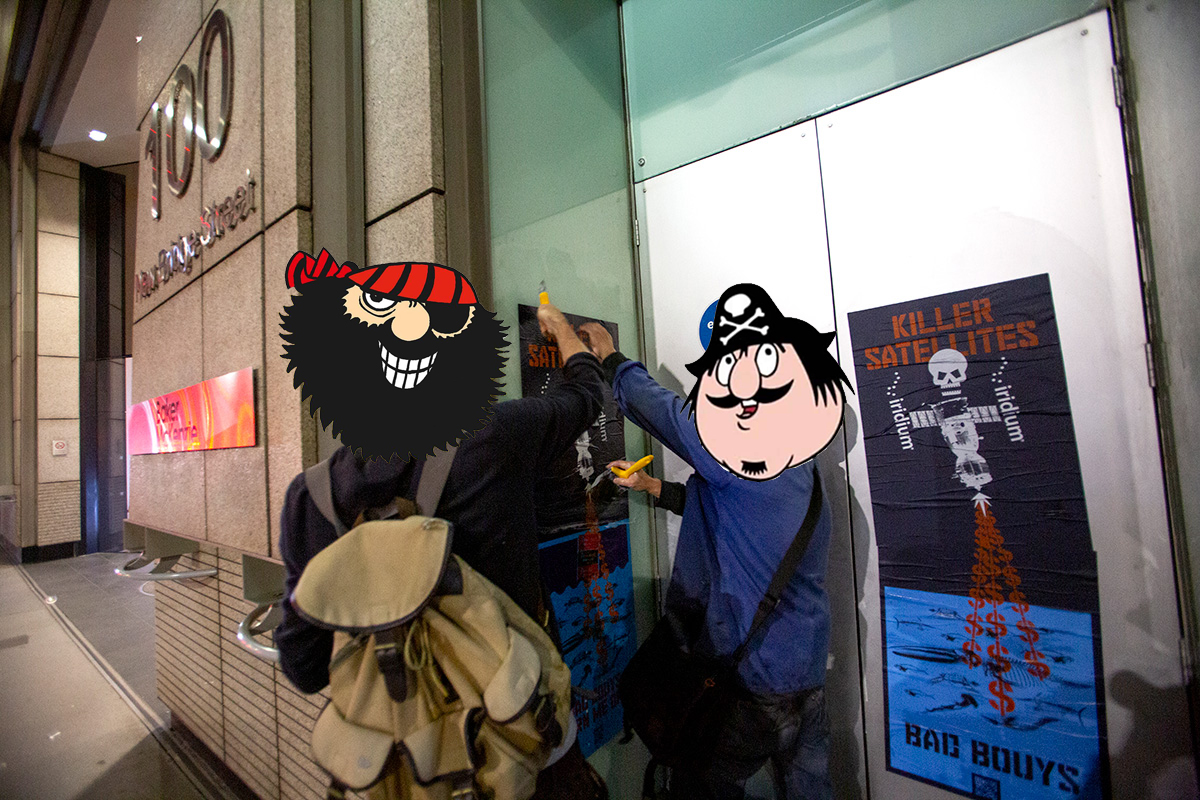 Captain Pugwash and his crew paste posters on 100 New Bridge Street