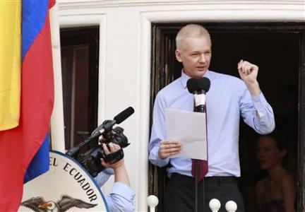 Assange speaks @ the Ecuadorian Embassy 