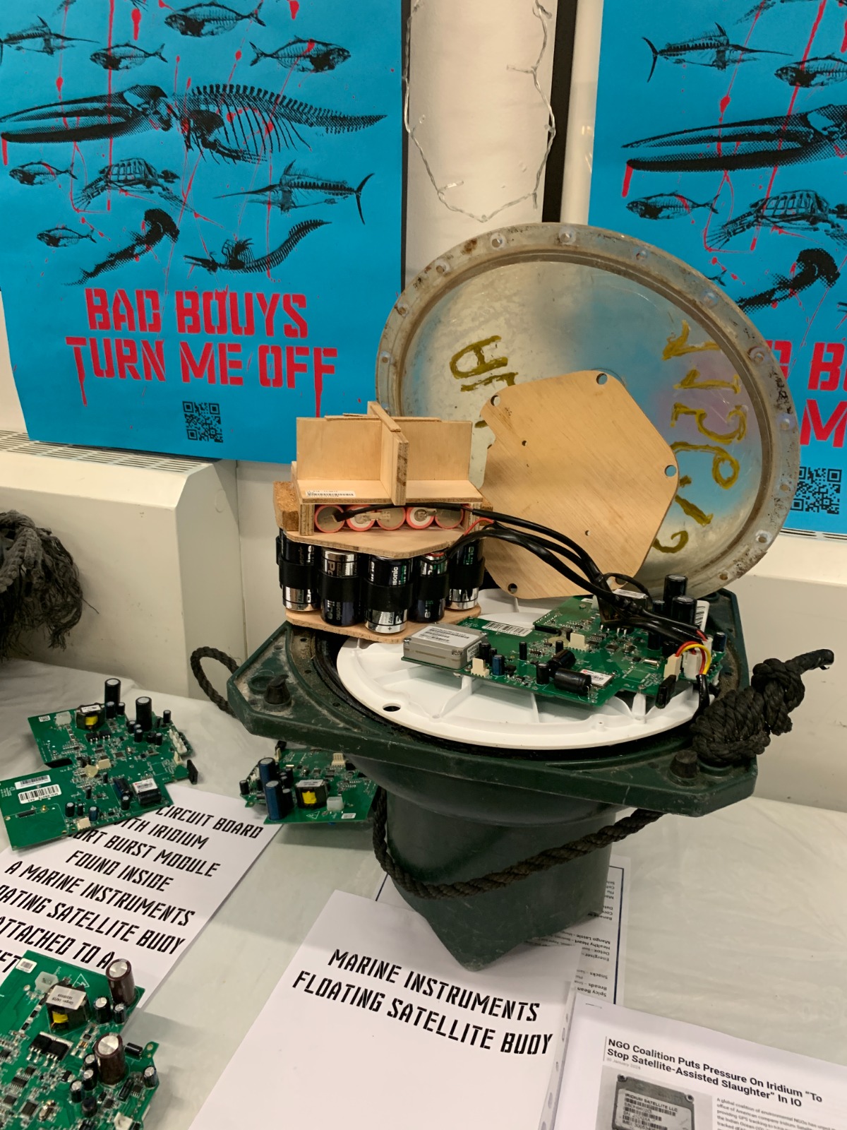 A﻿n Iridium-enabled Marine Instruments floating satellite buoy used in the industrial overfishing of tuna - photo credit - Alex Hofford