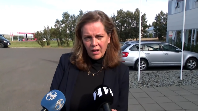 Svandís Svavarsdóttir speaks to the media.